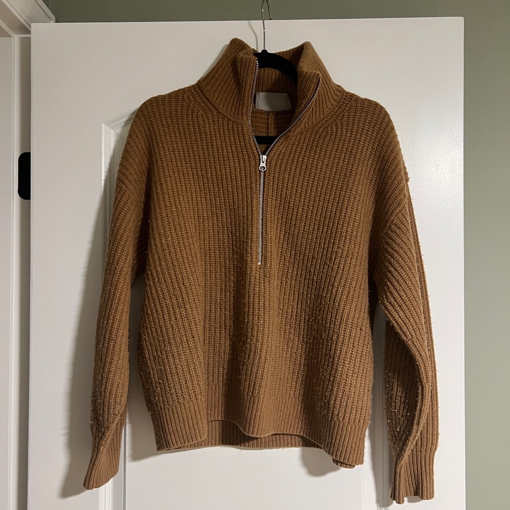 Everlane Camel Zip-Up Sweater